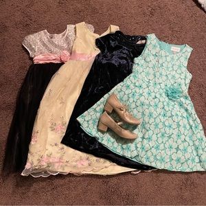 Bundle of Girls size 5/6 Fancy Dresses and pair of dress shoes
